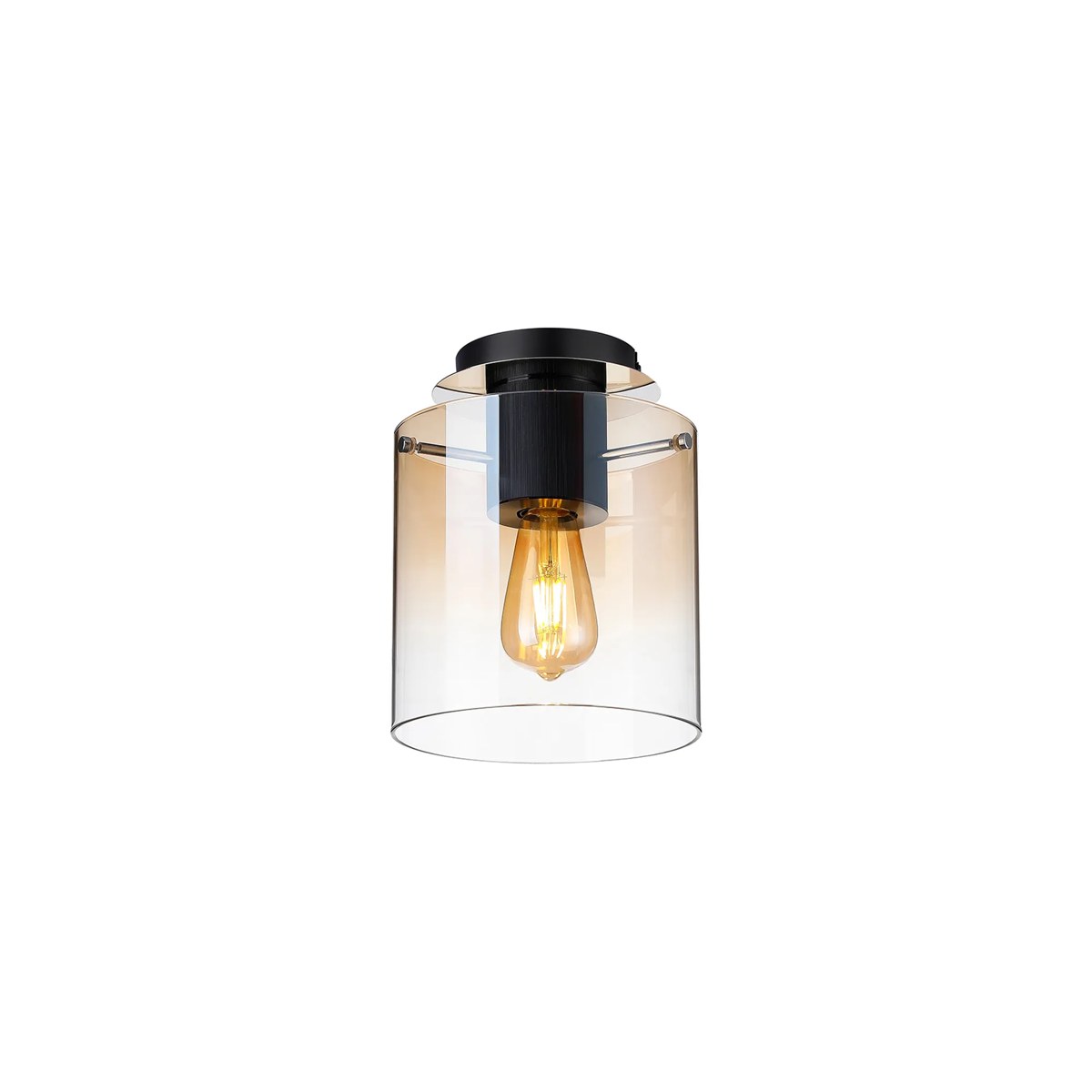 Regent Maisy 200mm Round Flush Ceiling Light - Black / Amber Fade