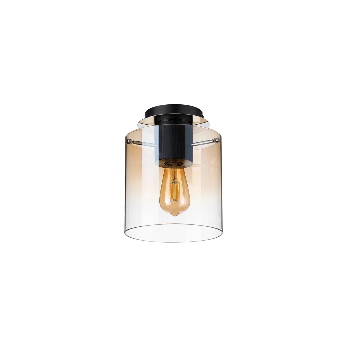 Regent Maisy 200mm Round Flush Ceiling Light - Black / Amber Fade