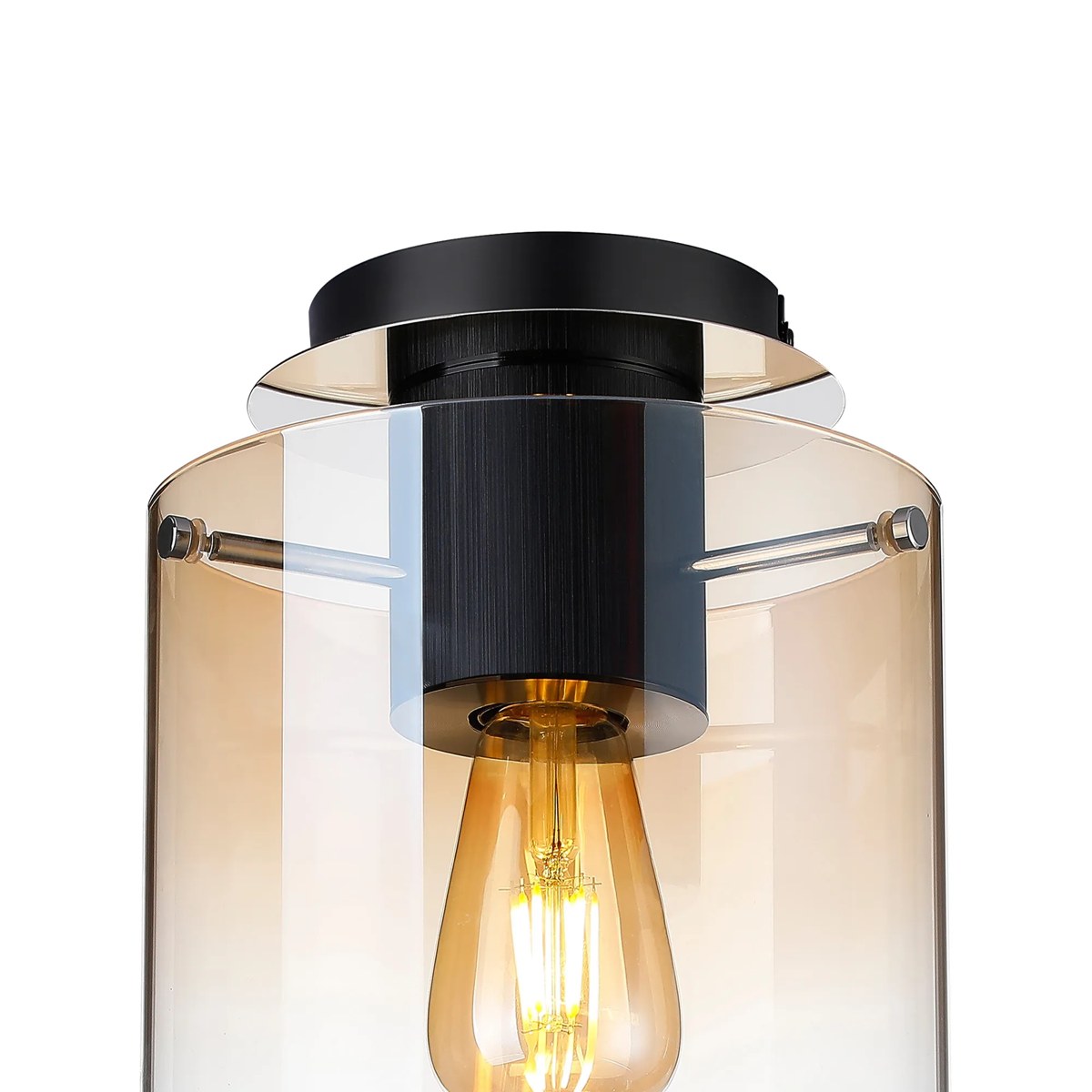 Regent Maisy 200mm Round Flush Ceiling Light - Black / Amber Fade