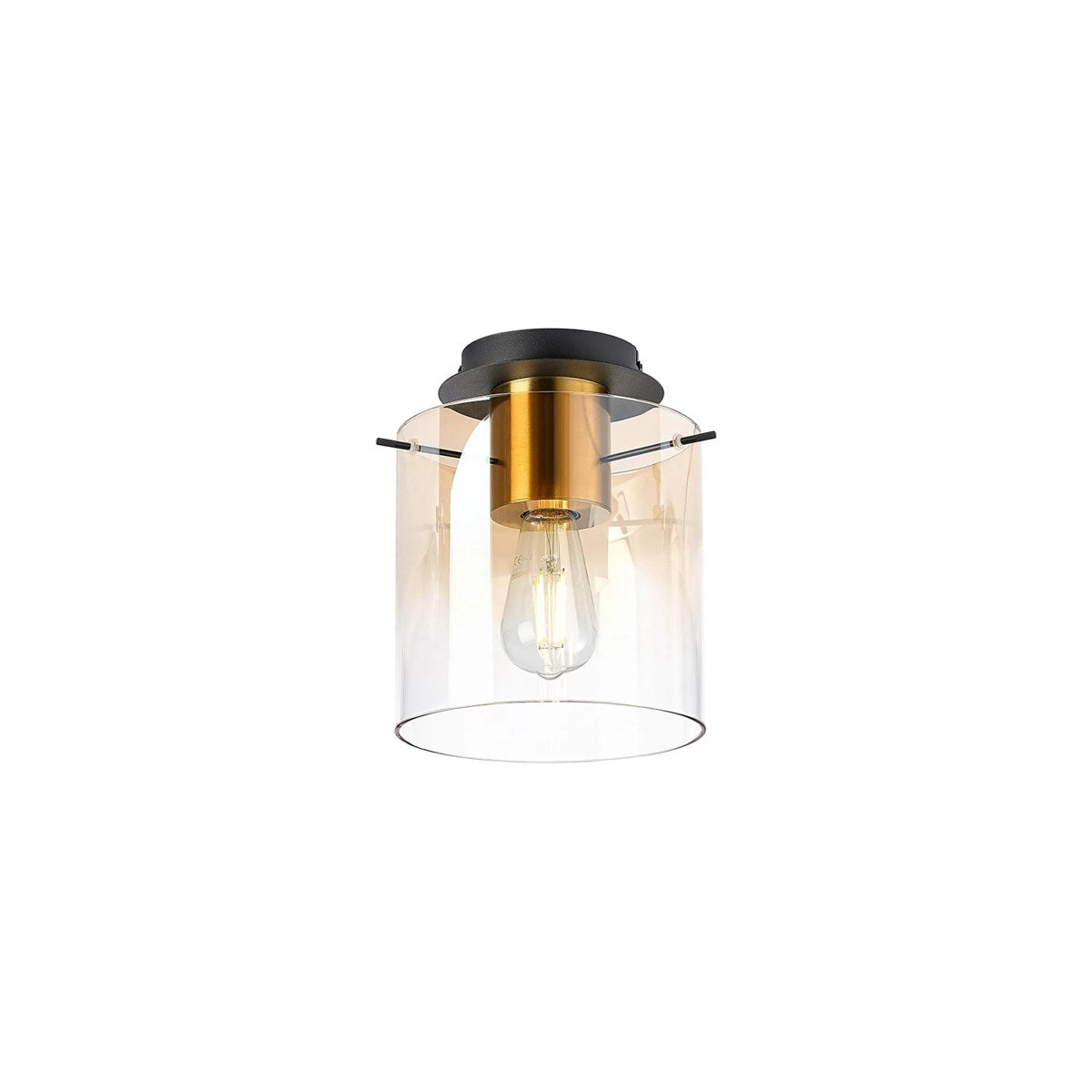 Regent Maisy 200mm Round Flush Ceiling Light - Brass / Sand Black / Amber Fade