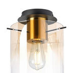 Regent Maisy 200mm Round Flush Ceiling Light - Brass / Sand Black / Amber Fade
