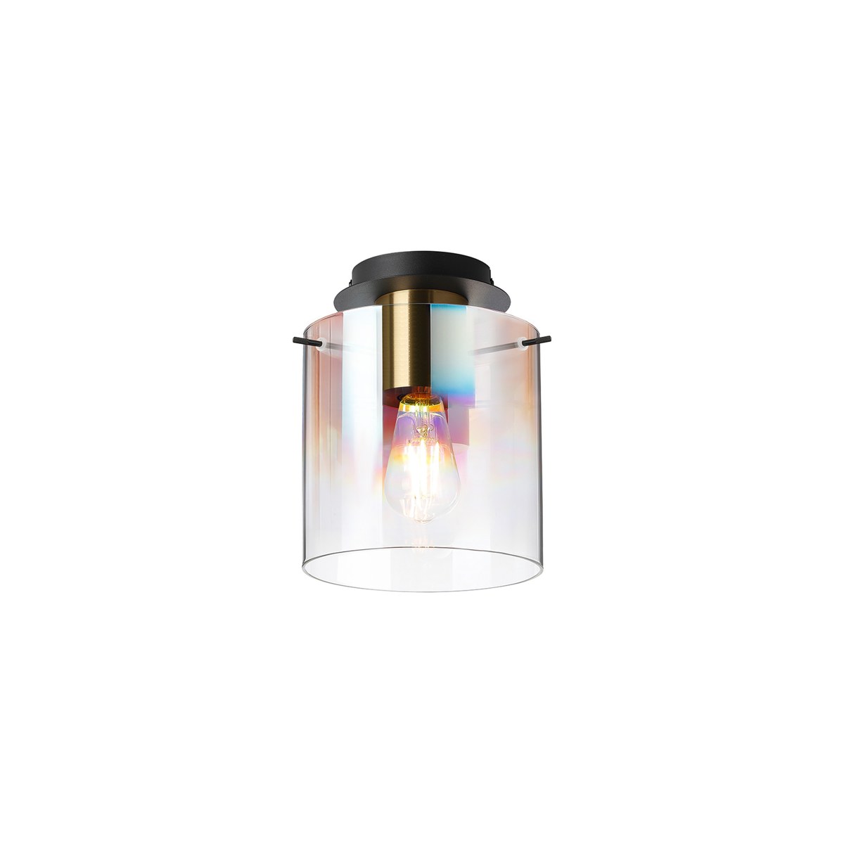 Regent Maisy 200mm Round Flush Ceiling Light - Brass / Sand Black / Iridescent Fade