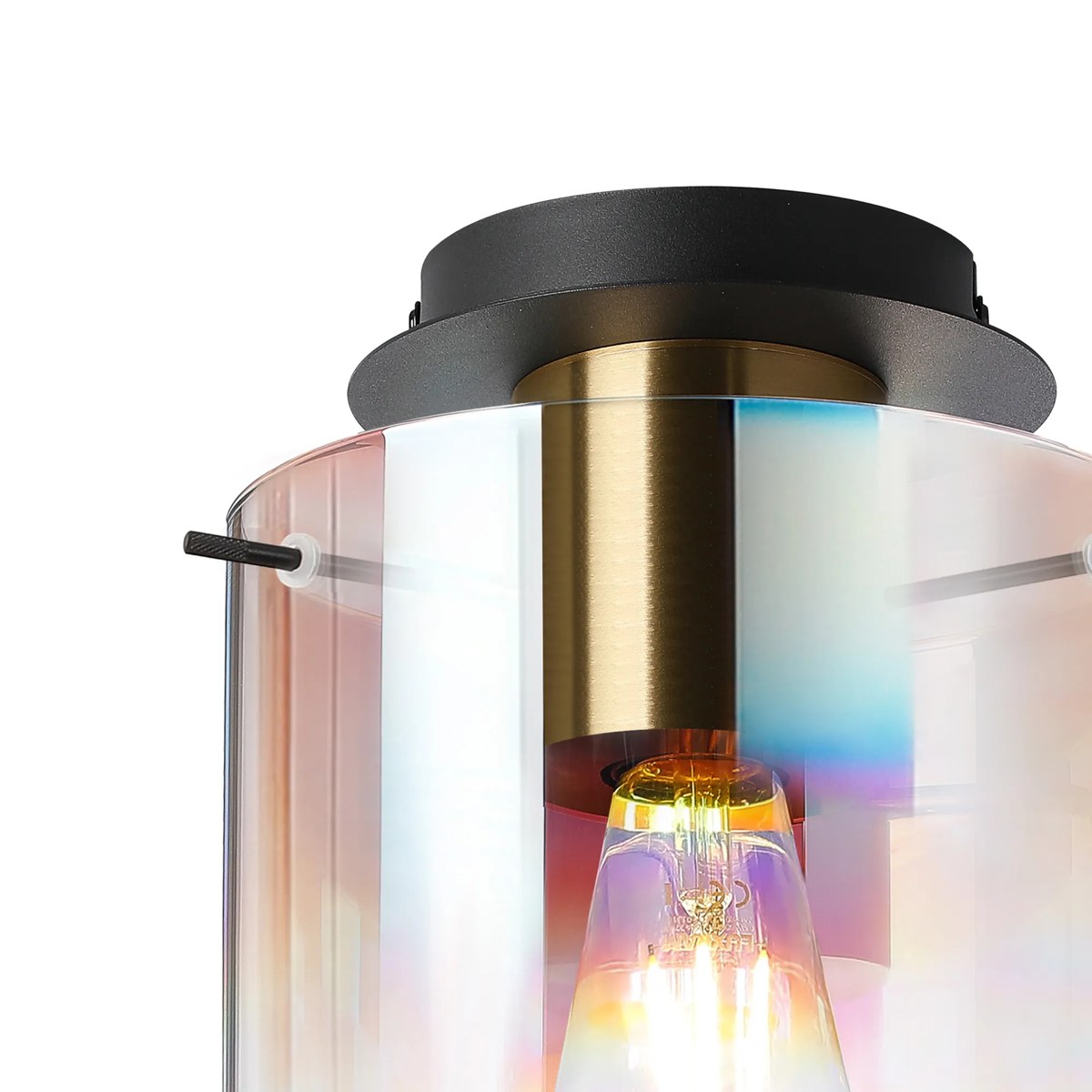 Regent Maisy 200mm Round Flush Ceiling Light - Brass / Sand Black / Iridescent Fade