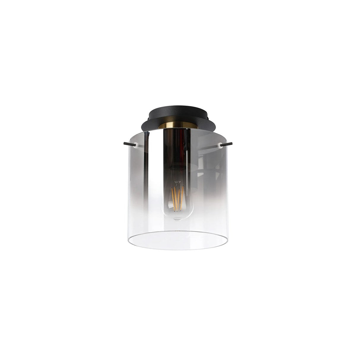 Regent Maisy 200mm Round Flush Ceiling Light - Brass / Sand Black / Smoke Fade