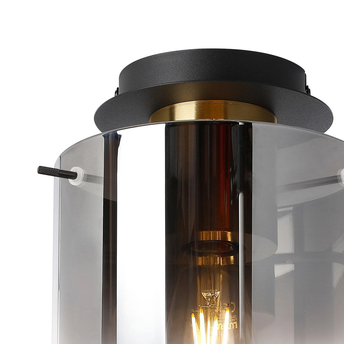Regent Maisy 200mm Round Flush Ceiling Light - Brass / Sand Black / Smoke Fade