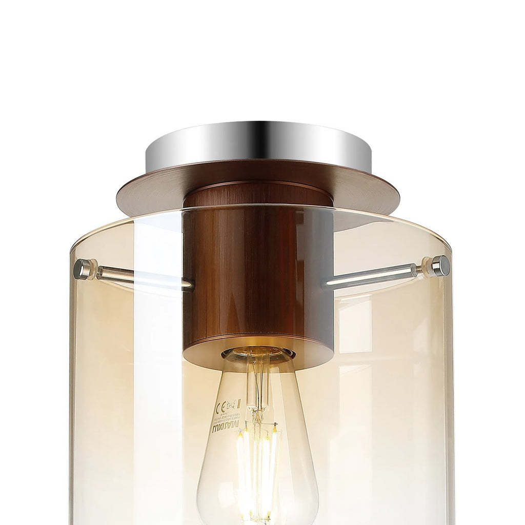 Regent Maisy 200mm Round Flush Ceiling Light - Mocha / Amber Fade