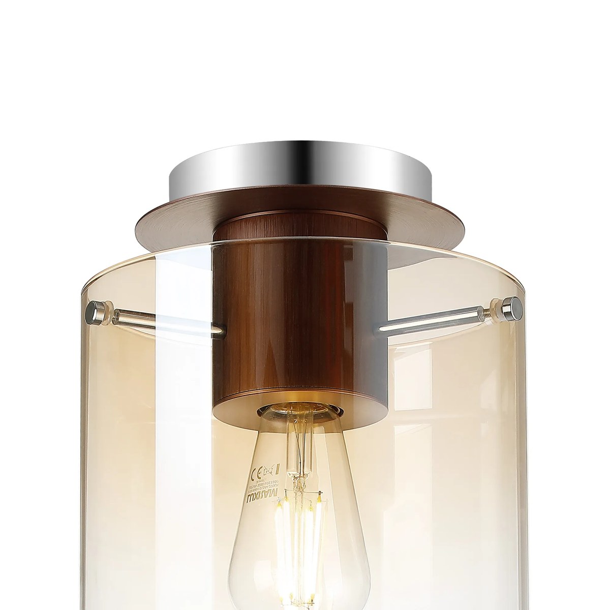 Regent Maisy 200mm Round Flush Ceiling Light - Mocha / Amber Fade