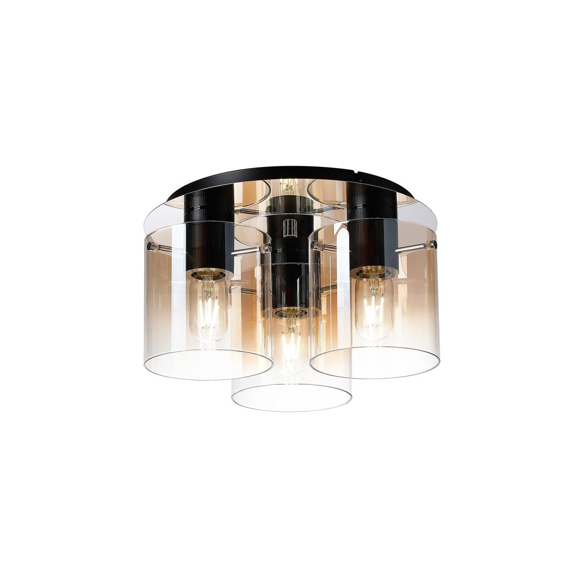 Regent Maisy 3 Light 370mm Round Flush Ceiling Light - Black / Amber Fade