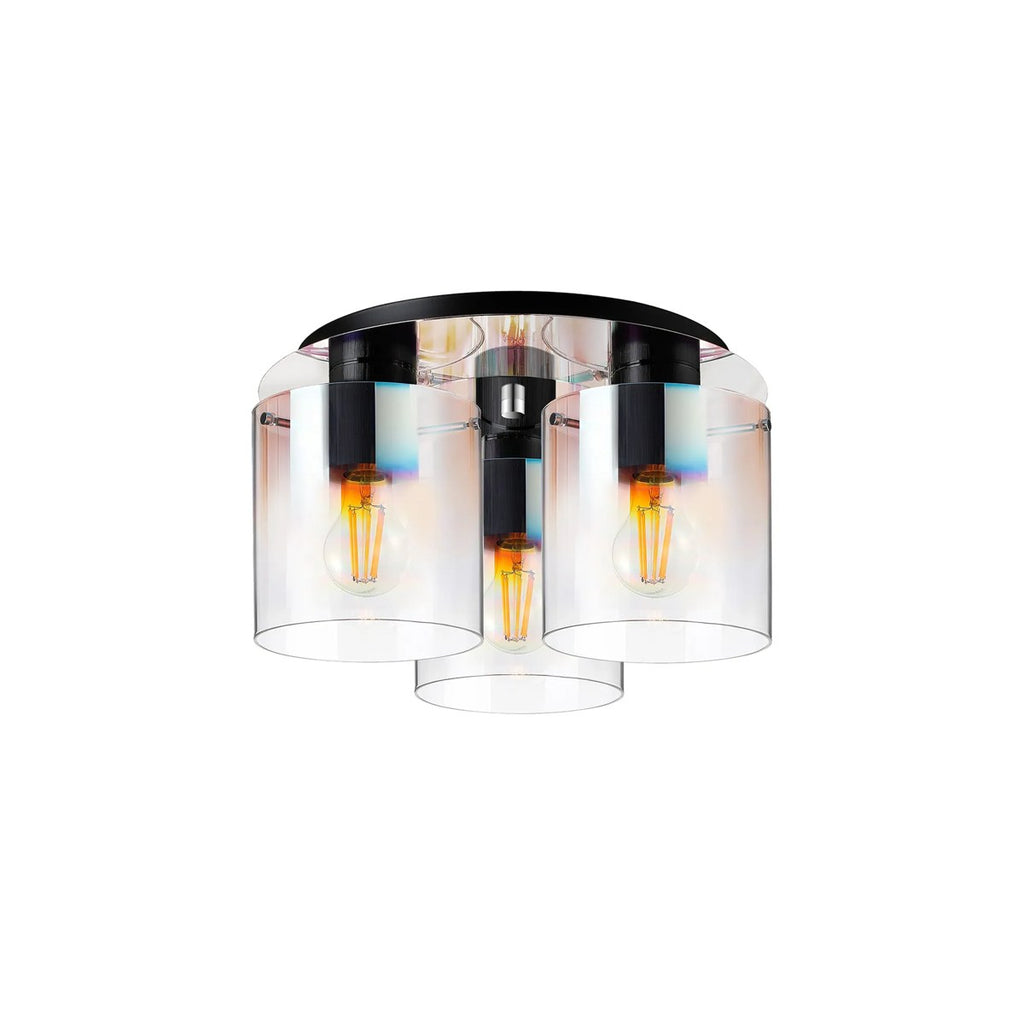 Regent Maisy 3 Light 370mm Round Flush Ceiling Light - Black / Iridescent Fade