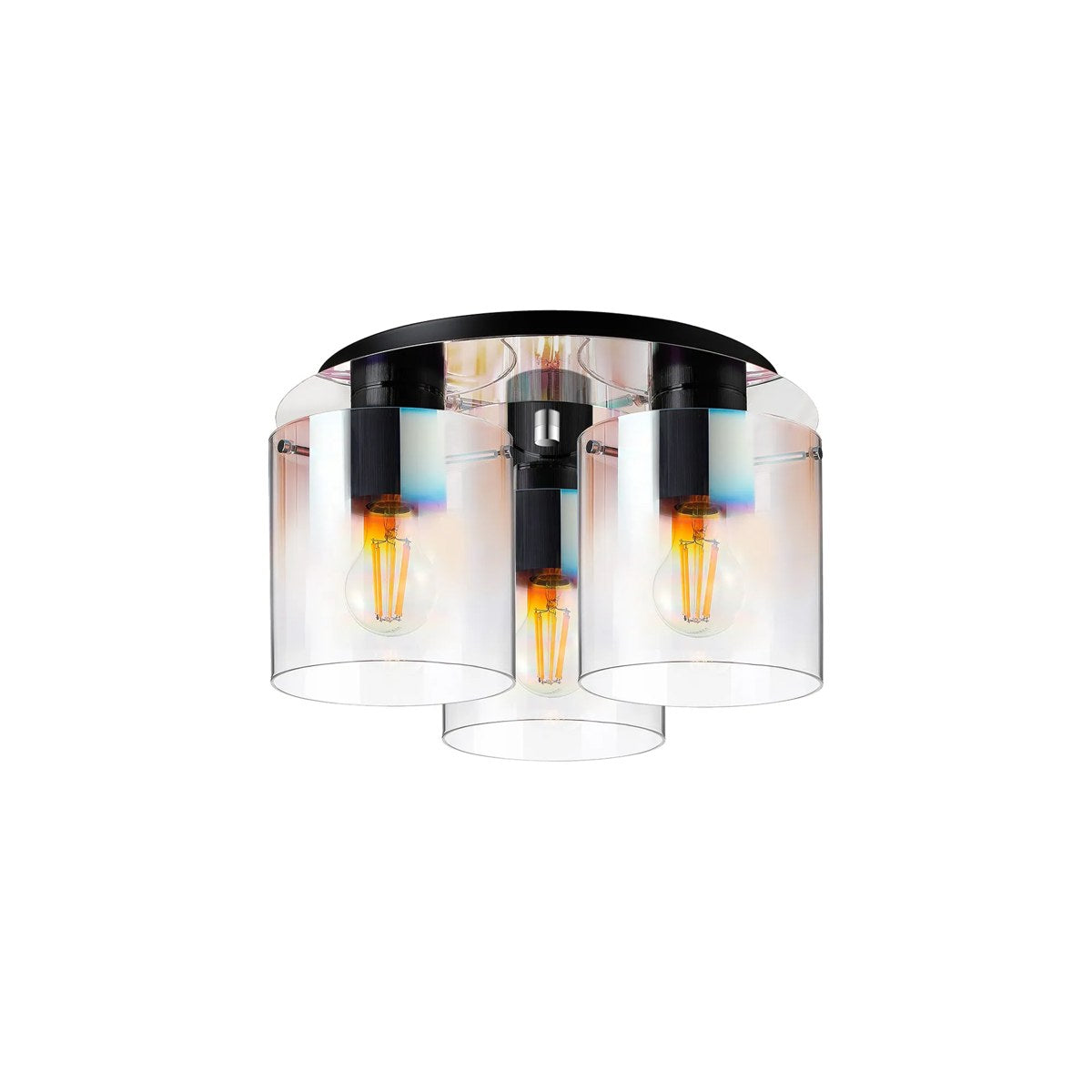 Regent Maisy 3 Light 370mm Round Flush Ceiling Light - Black / Iridescent Fade