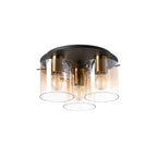 Regent Maisy 3 Light 370mm Round Flush Ceiling Light - Brass / Sand Black / Amber Fade