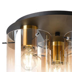 Regent Maisy 3 Light 370mm Round Flush Ceiling Light - Brass / Sand Black / Amber Fade