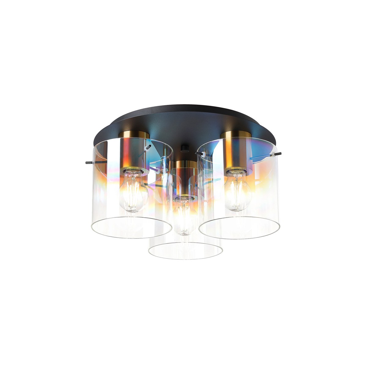 Regent Maisy 3 Light 370mm Round Flush Ceiling Light - Brass / Sand Black / Iridescent Fade