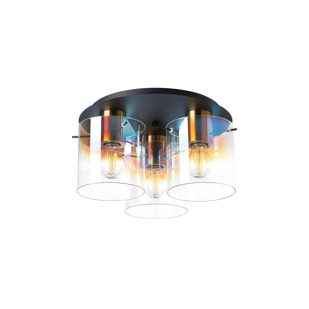 Regent Maisy 3 Light 370mm Round Flush Ceiling Light - Brass / Sand Black / Iridescent Fade