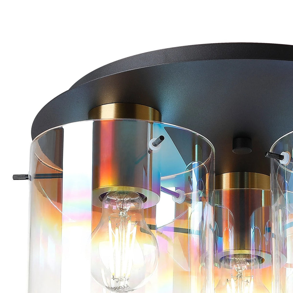 Regent Maisy 3 Light 370mm Round Flush Ceiling Light - Brass / Sand Black / Iridescent Fade