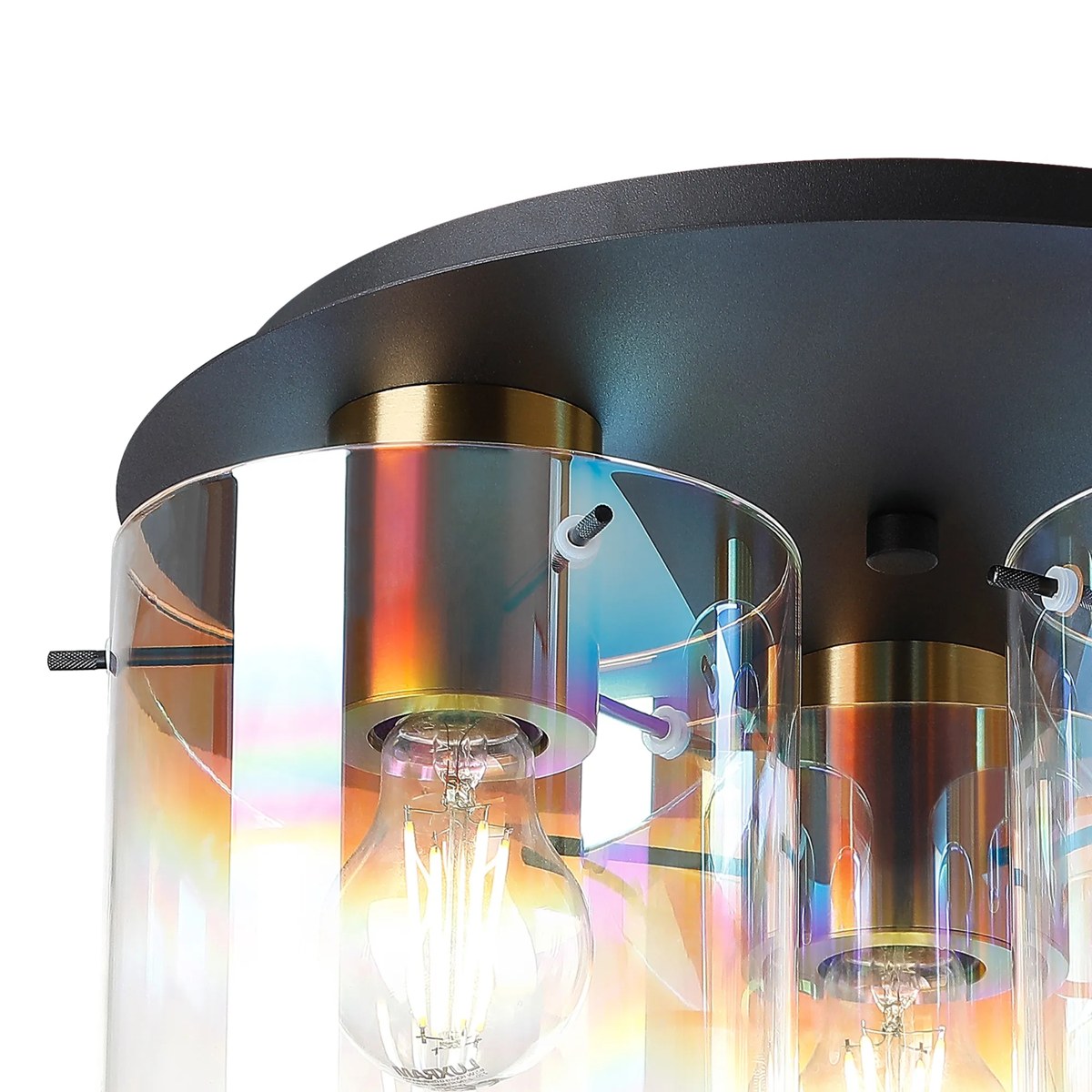 Regent Maisy 3 Light 370mm Round Flush Ceiling Light - Brass / Sand Black / Iridescent Fade