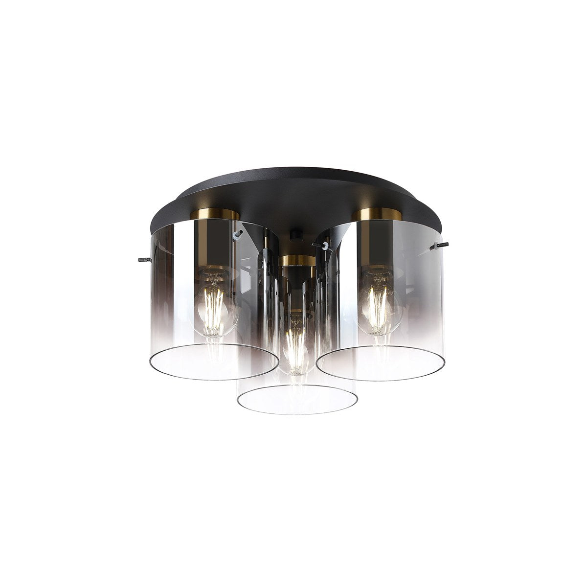 Regent Maisy 3 Light 370mm Round Flush Ceiling Light - Brass / Sand Black / Smoke Fade
