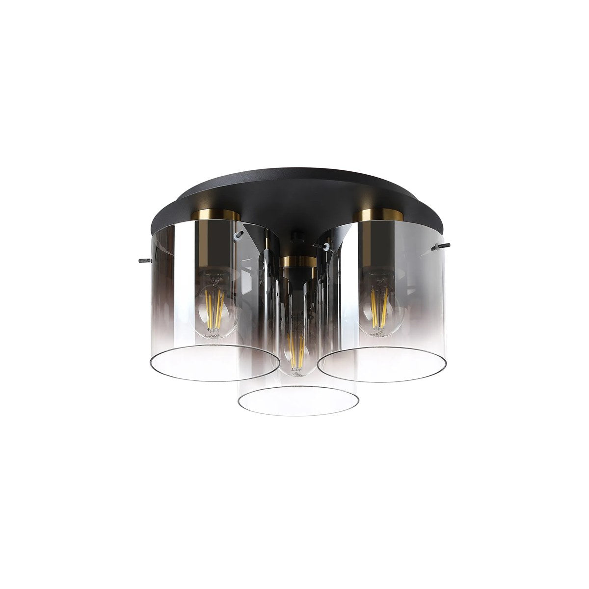 Regent Maisy 3 Light 370mm Round Flush Ceiling Light - Brass / Sand Black / Smoke Fade
