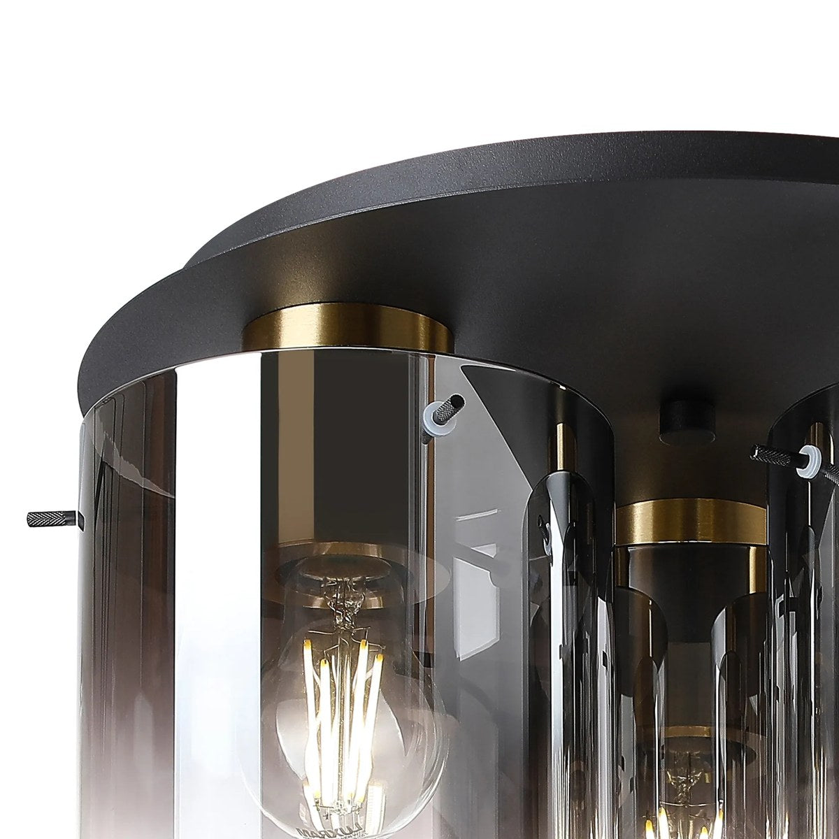 Regent Maisy 3 Light 370mm Round Flush Ceiling Light - Brass / Sand Black / Smoke Fade