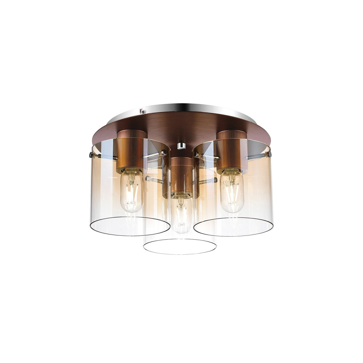 Regent Maisy 3 Light 370mm Round Flush Ceiling Light - Mocha / Amber Fade