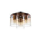Regent Maisy 3 Light 370mm Round Flush Ceiling Light - Mocha / Amber Fade