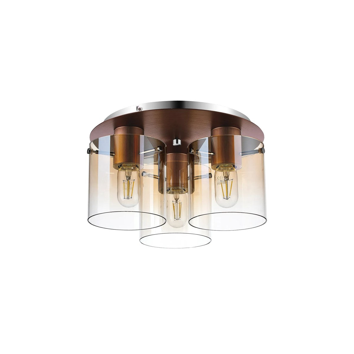 Regent Maisy 3 Light 370mm Round Flush Ceiling Light - Mocha / Amber Fade