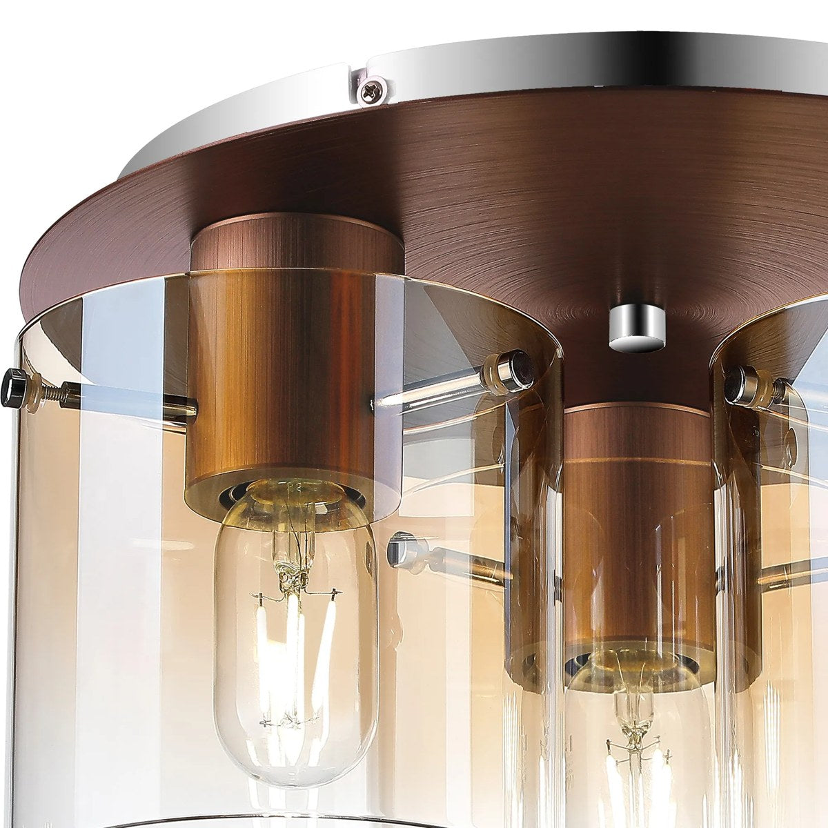 Regent Maisy 3 Light 370mm Round Flush Ceiling Light - Mocha / Amber Fade
