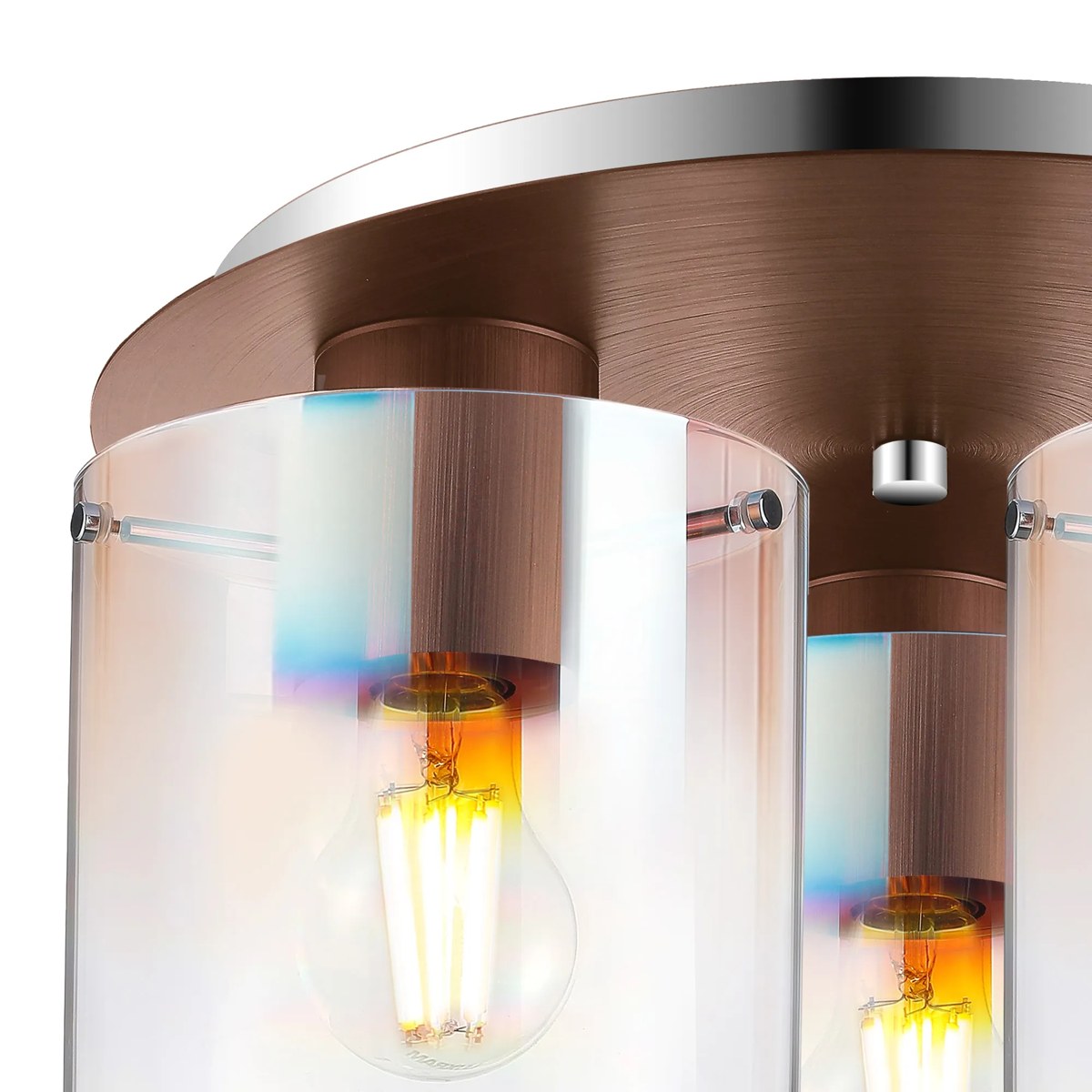 Regent Maisy 3 Light 370mm Round Flush Ceiling Light - Mocha / Iridescent Fade