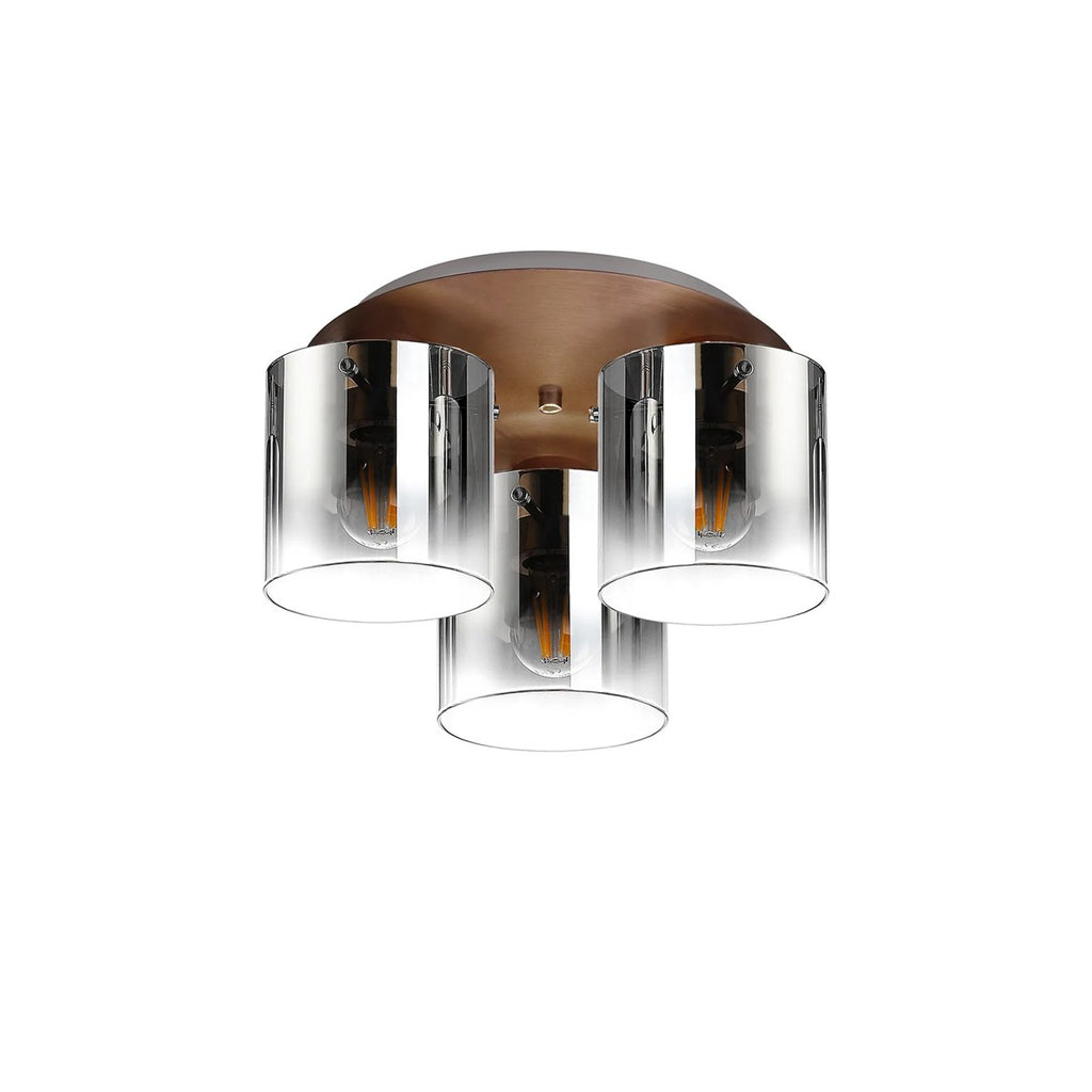 Regent Maisy 3 Light 370mm Round Flush Ceiling Light - Mocha / Smoke Fade