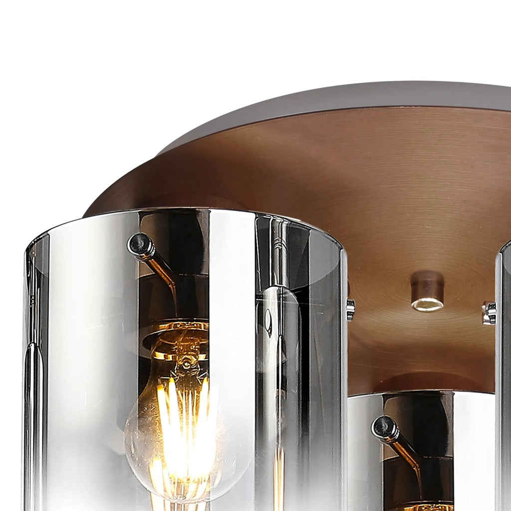 Regent Maisy 3 Light 370mm Round Flush Ceiling Light - Mocha / Smoke Fade