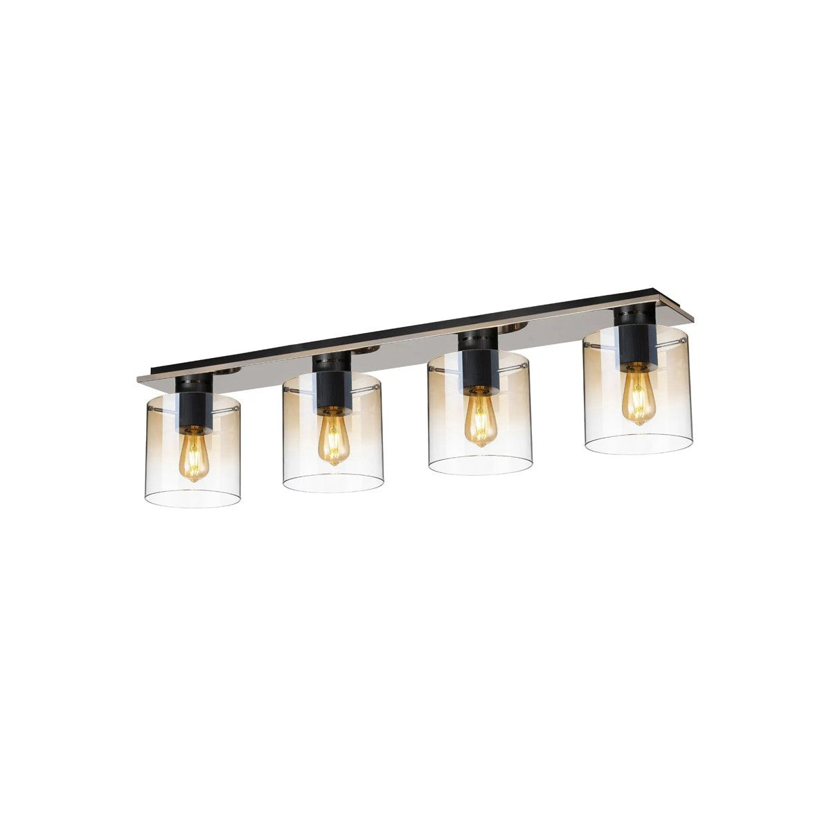 Regent Maisy 4 Light 900mm Linear Flush Ceiling Light - Black / Amber Fade