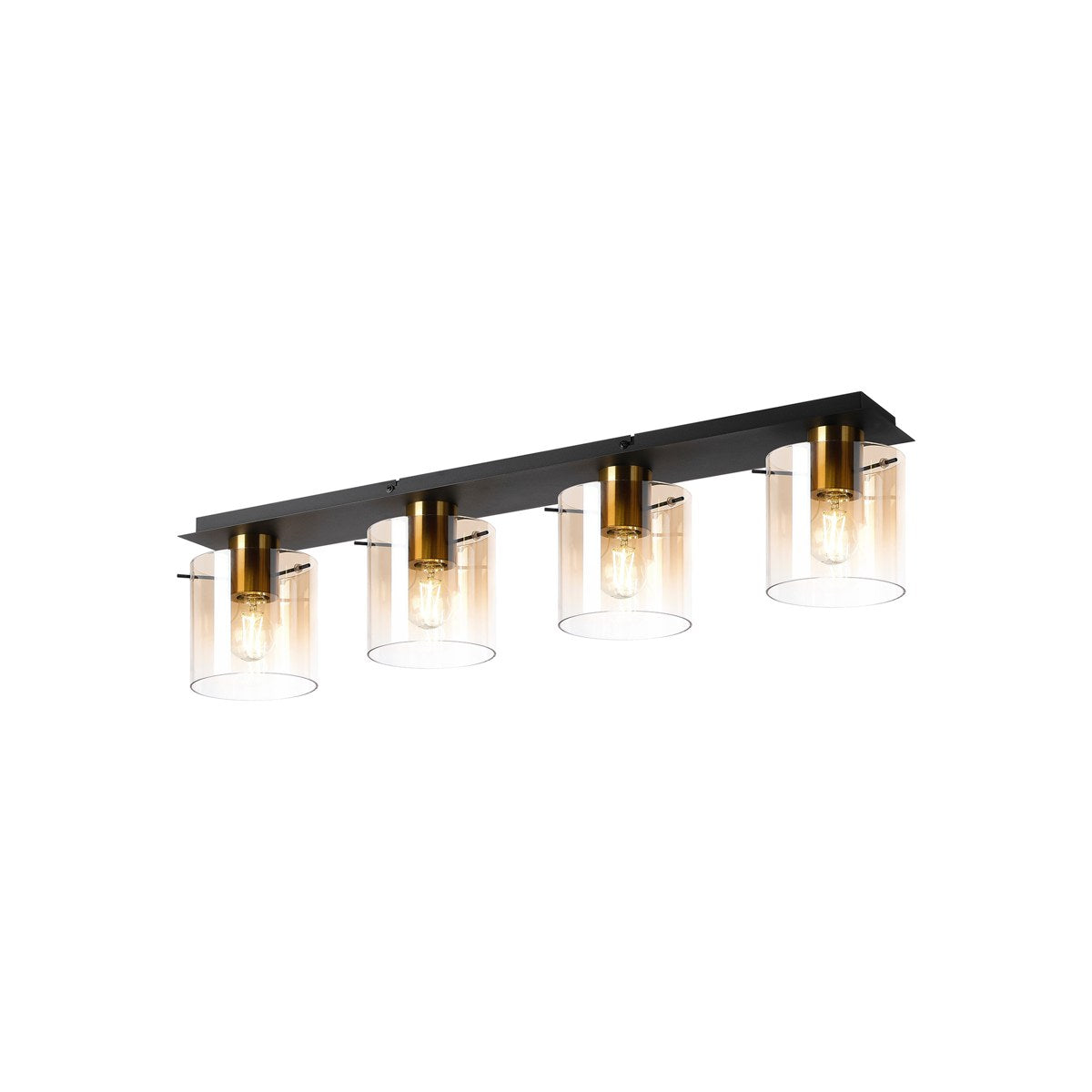 Regent Maisy 4 Light 900mm Linear Flush Ceiling Light - Brass / Sand Black / Amber Fade