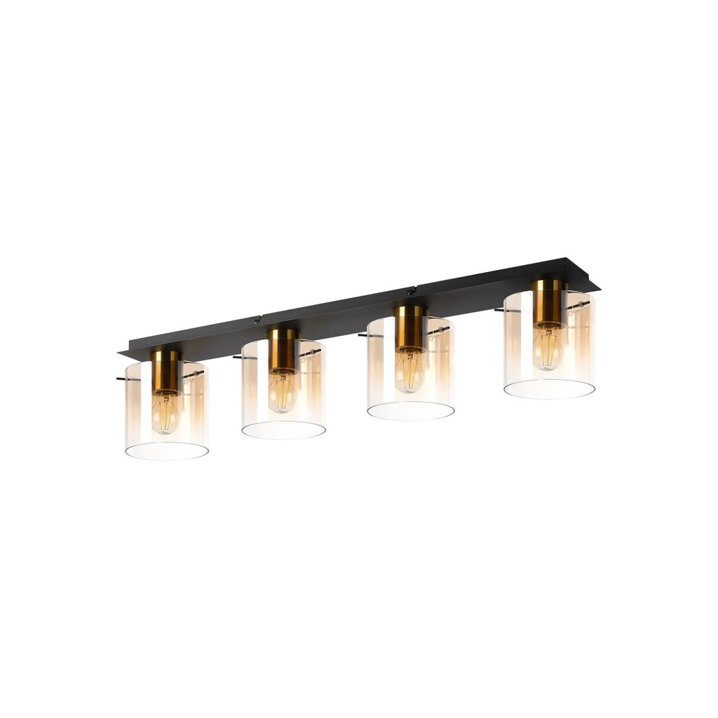 Regent Maisy 4 Light 900mm Linear Flush Ceiling Light - Brass / Sand Black / Amber Fade