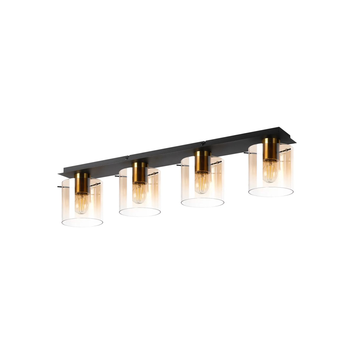 Regent Maisy 4 Light 900mm Linear Flush Ceiling Light - Brass / Sand Black / Amber Fade