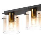 Regent Maisy 4 Light 900mm Linear Flush Ceiling Light - Brass / Sand Black / Amber Fade