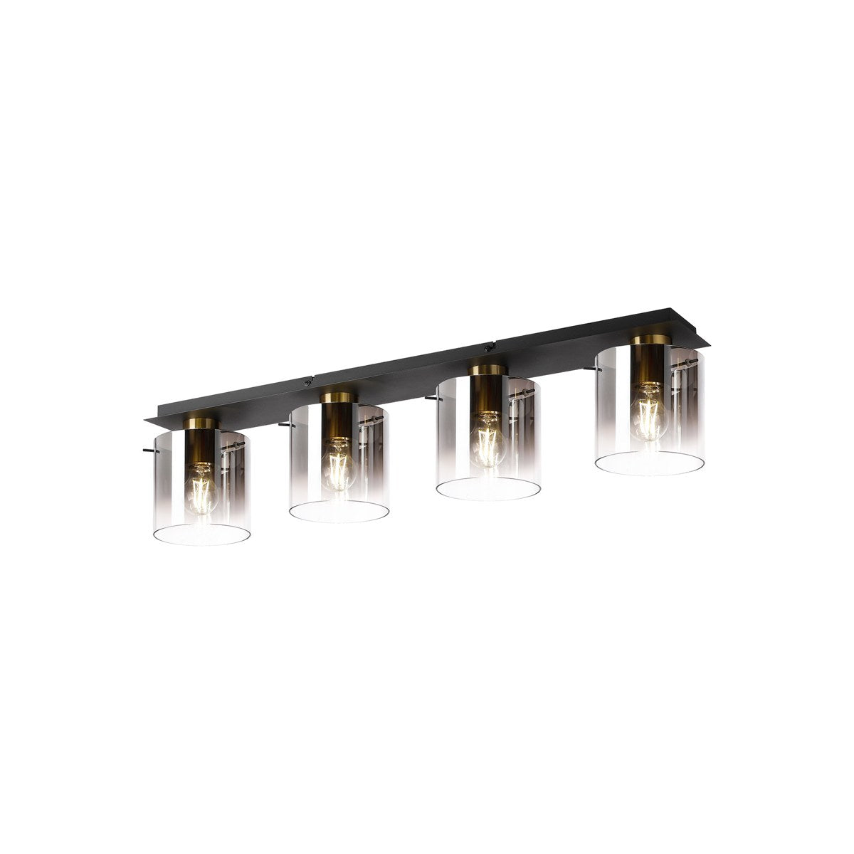 Regent Maisy 4 Light 900mm Linear Flush Ceiling Light - Brass / Sand Black / Smoke Fade