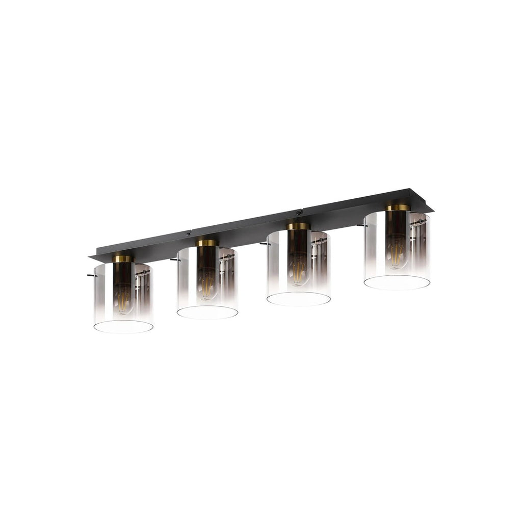 Regent Maisy 4 Light 900mm Linear Flush Ceiling Light - Brass / Sand Black / Smoke Fade