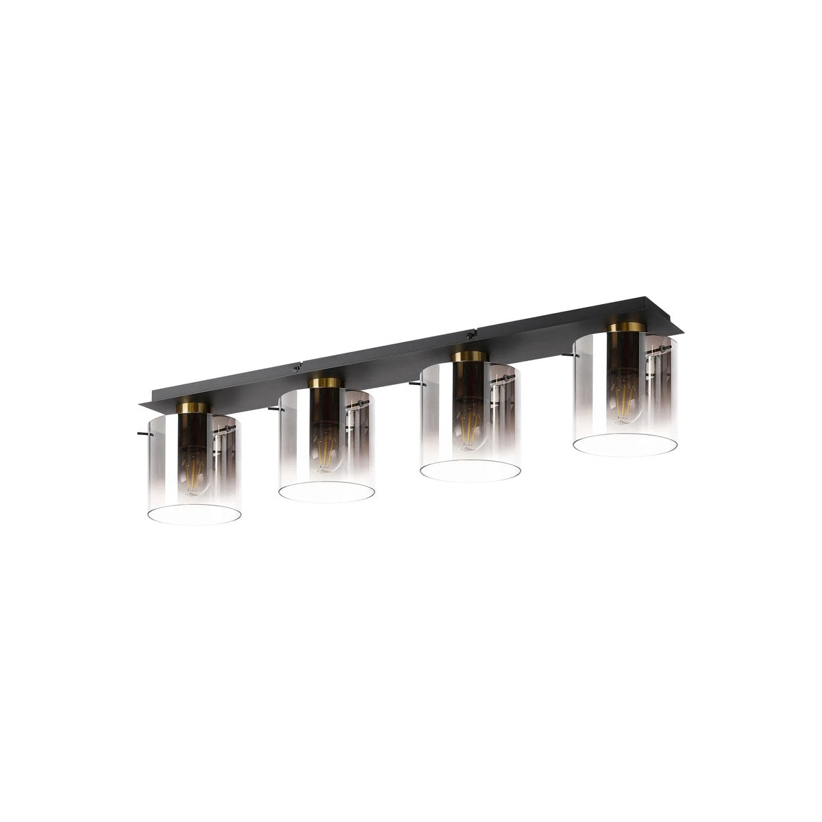 Regent Maisy 4 Light 900mm Linear Flush Ceiling Light - Brass / Sand Black / Smoke Fade