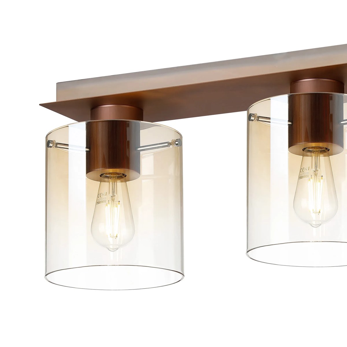Regent Maisy 4 Light 900mm Linear Flush Ceiling Light - Mocha / Amber Fade