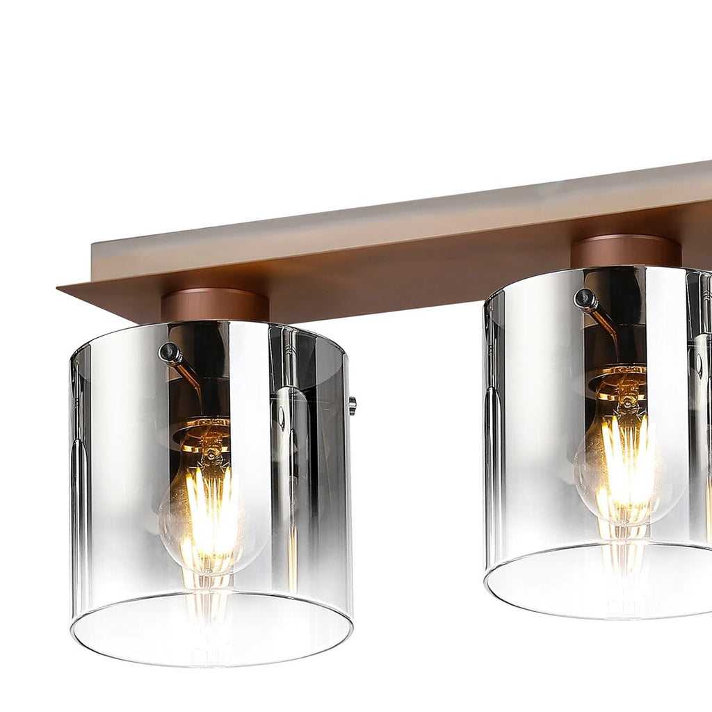 Regent Maisy 4 Light 900mm Linear Flush Ceiling Light - Mocha / Smoke Fade