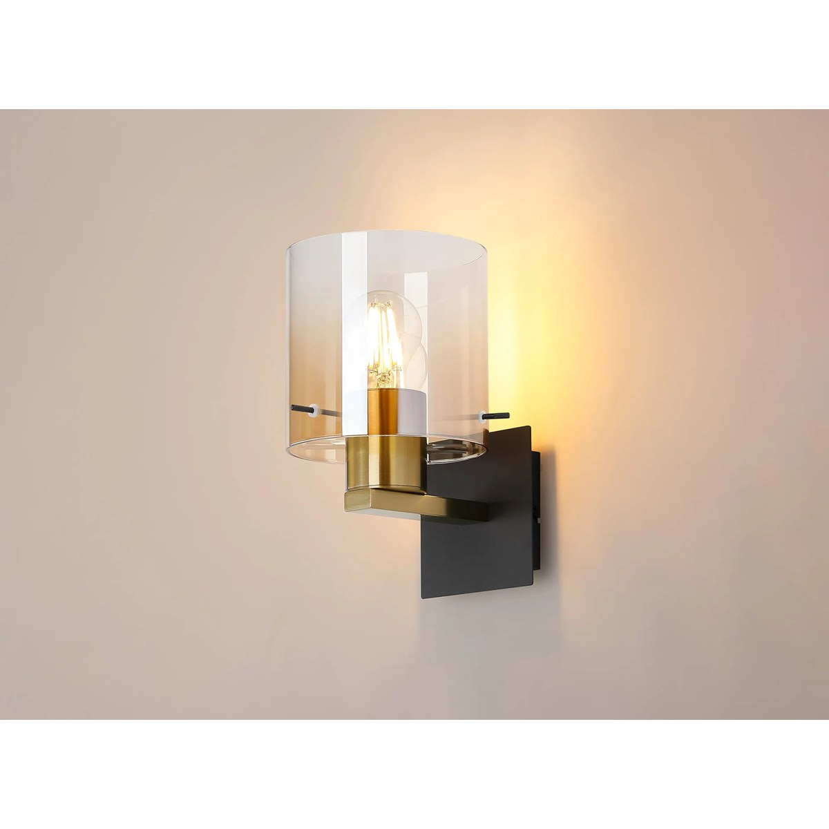 Regent Maisy 245mm Switched Wall Light - Brass / Sand Black / Amber Fade