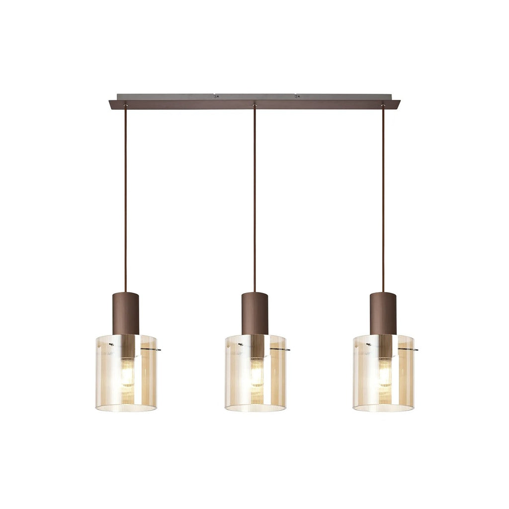 Regent Maisy 3 Light Linear Pendant Light 1000mm Long in Mocha with Amber Glass