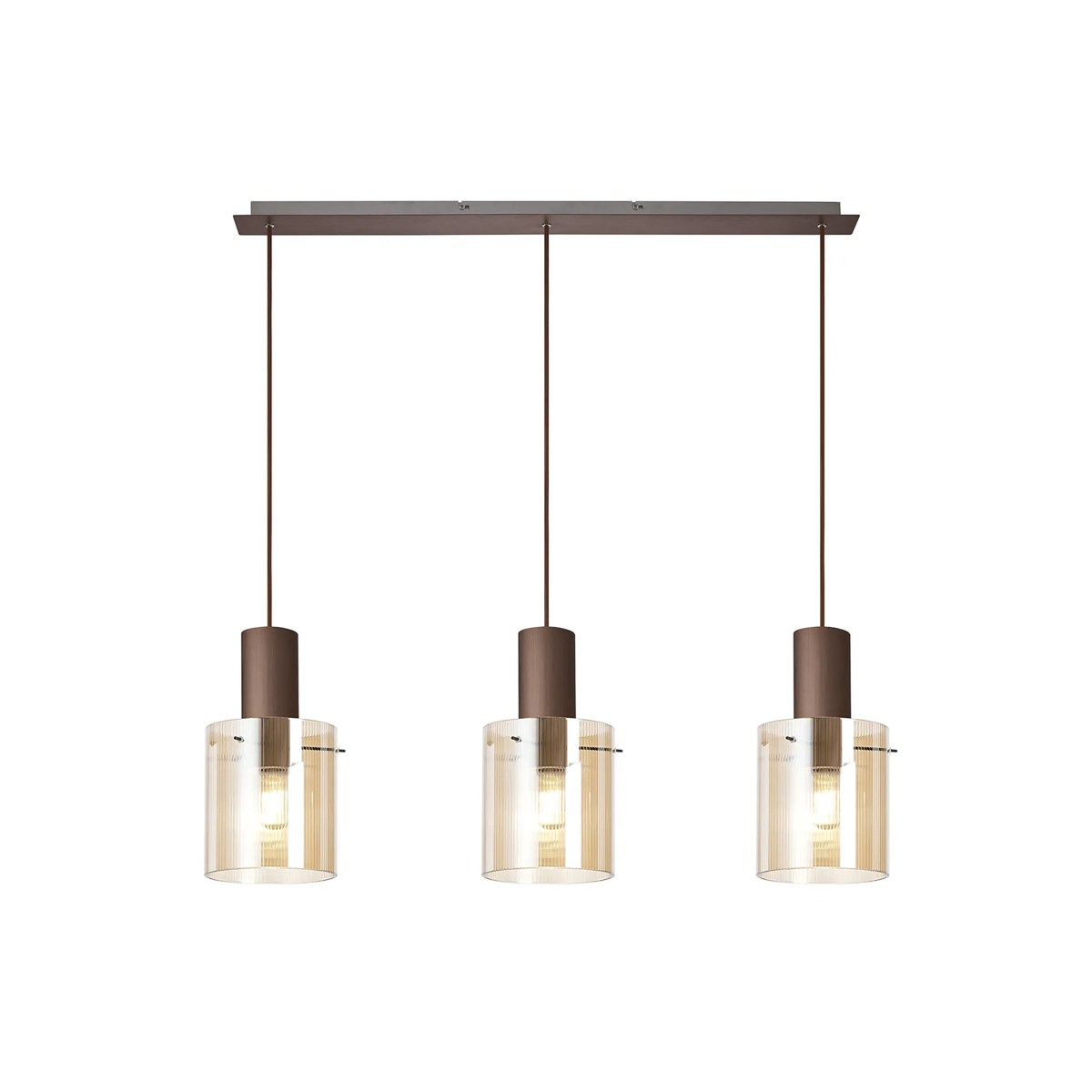 Regent Maisy 3 Light Linear Pendant Light 1000mm Long in Mocha with Amber Glass