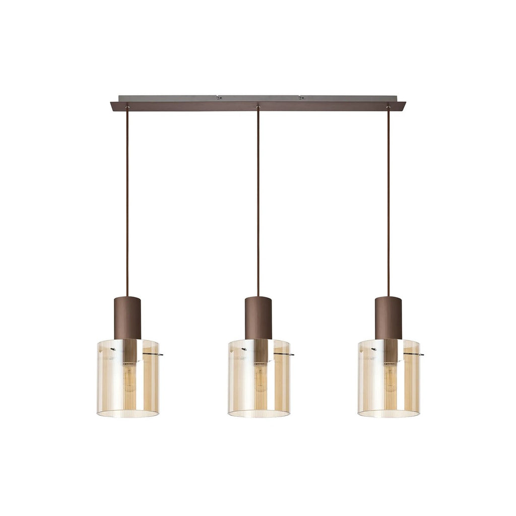 Regent Maisy 3 Light Linear Pendant Light 1000mm Long in Mocha with Amber Glass