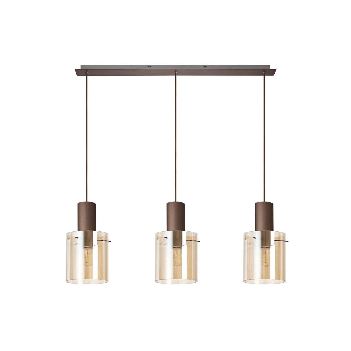 Regent Maisy 3 Light Linear Pendant Light 1000mm Long in Mocha with Amber Glass