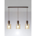 Regent Maisy 3 Light Linear Pendant Light 1000mm Long in Mocha with Amber Glass