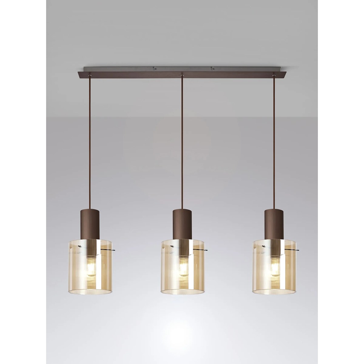 Regent Maisy 3 Light Linear Pendant Light 1000mm Long in Mocha with Amber Glass