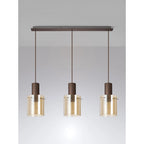 Regent Maisy 3 Light Linear Pendant Light 1000mm Long in Mocha with Amber Glass
