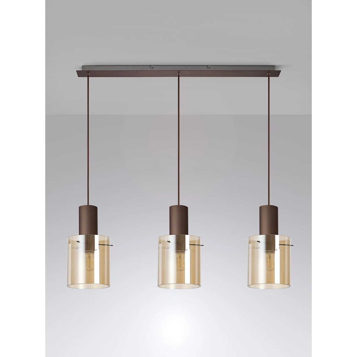 Regent Maisy 3 Light Linear Pendant Light 1000mm Long in Mocha with Amber Glass