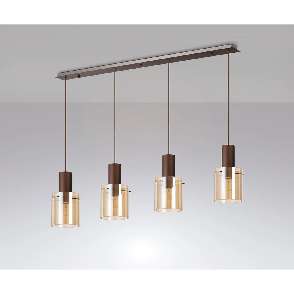 Regent Maisy 4 Light Linear Pendant 1420mm in Mocha with Amber Glass